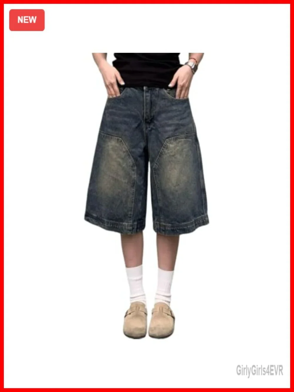 Baggy Denim Jorts for Women, High Rise Bermuda Shorts, Y2K Grunge Streetwear